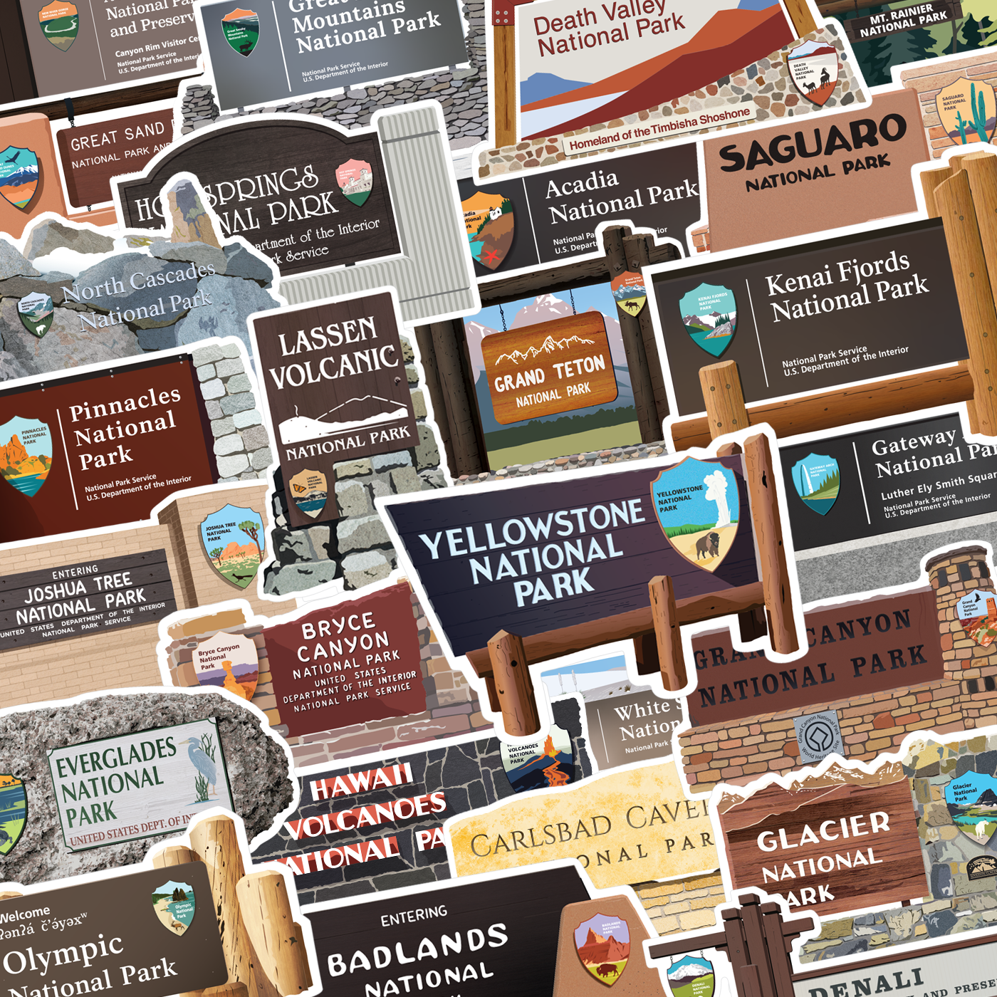 63 National Park Stickers - Entrance Sign Complete Set