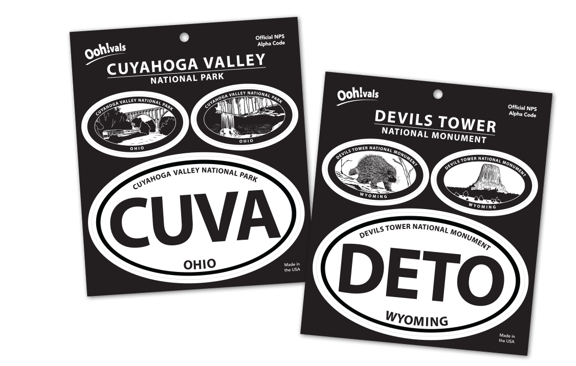 Cuyahoga Valley and Devils Tower stickers.