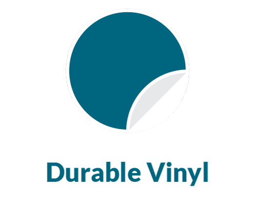 Durable vinyl icon with peeling corner.